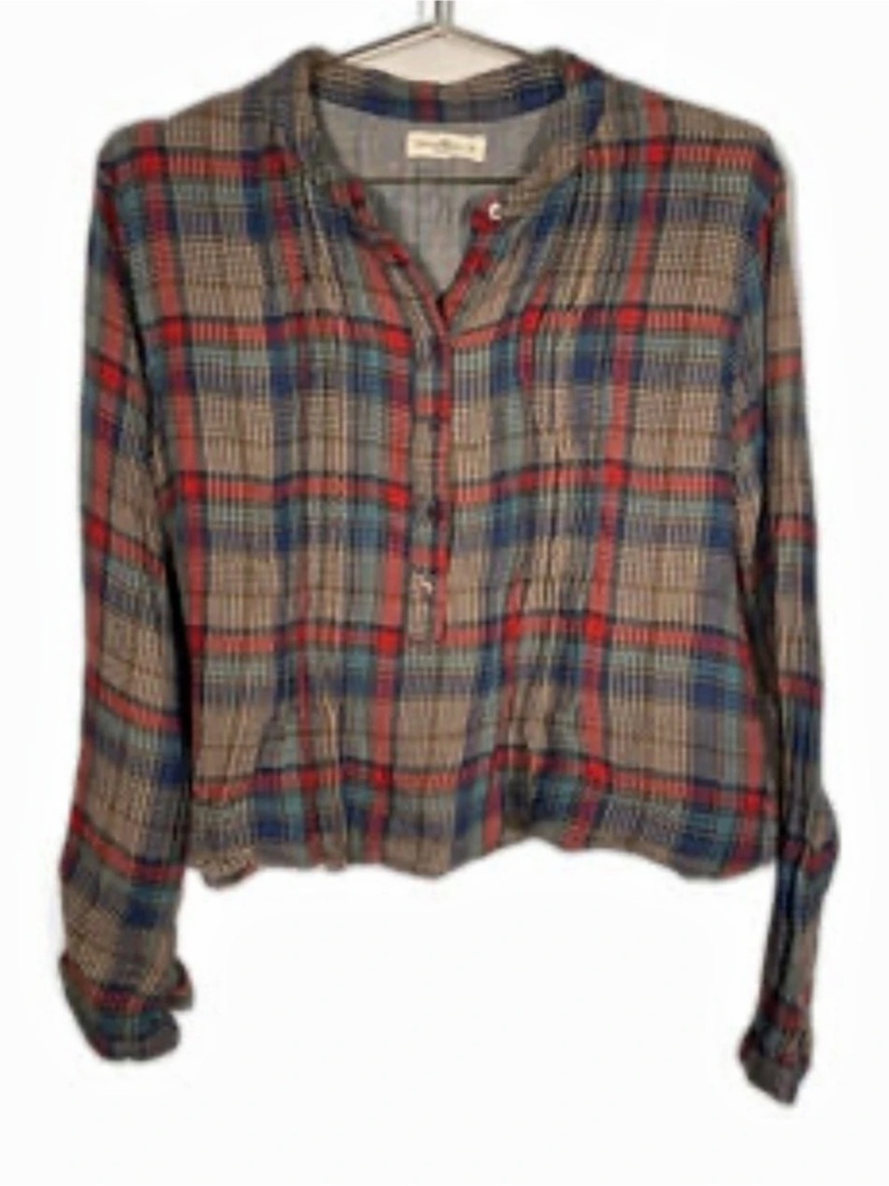 Natural Life Plaid Blouse Blue & Red XL